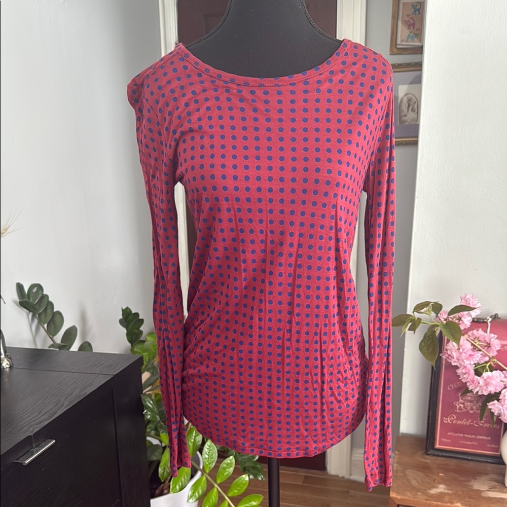 Pink and Blue Geometric Long Sleeve Blouse